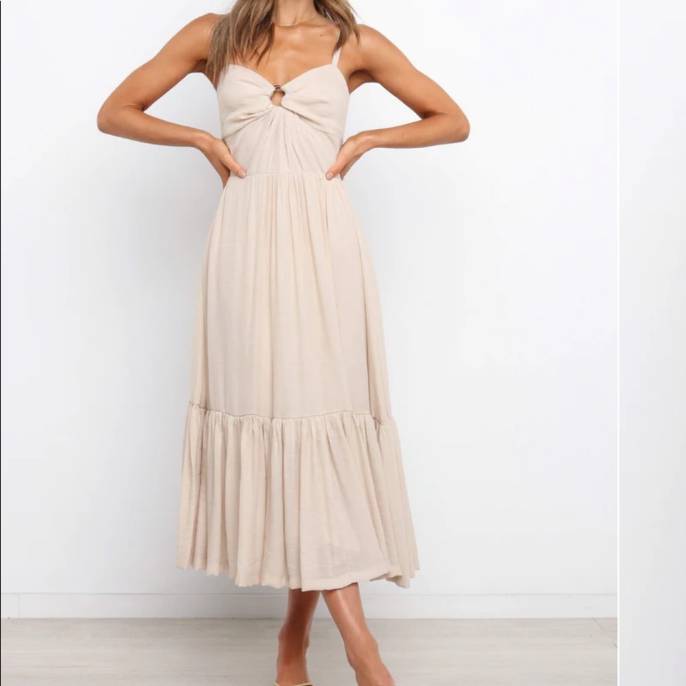 PETAL & PUP McCartin Dress Cream Colored Sleeveless Maxi Dress w/ Ruffled Bottom